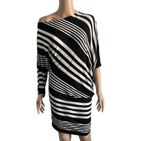 Voxx Dress Womens Small Black White Striped Bodycon Stretch Off Shoulder - Picture 7 of 12